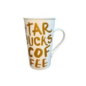 2015 Starbucks Coffee Mug 16oz Ceramic  Cup White Gold Letters Graffiti